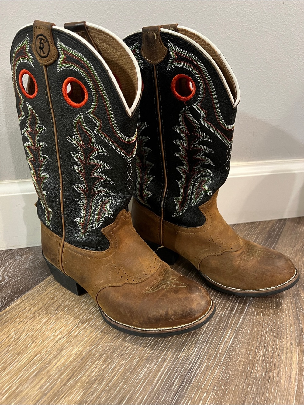 Tony Lama Kids Brown and Black Embroidered Cowboy Boots